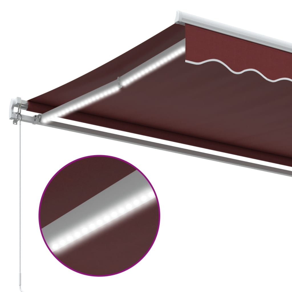 markise med LED-lys 400x350 cm manuel betjening bordeauxfarvet