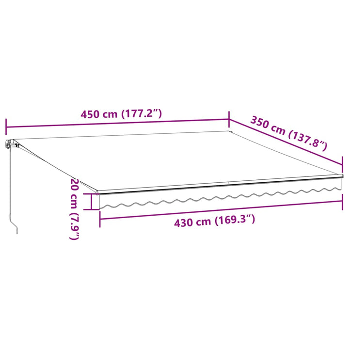 Udtrækkelig markise Bordeaux 450 × 350 cm Stof og aluminium