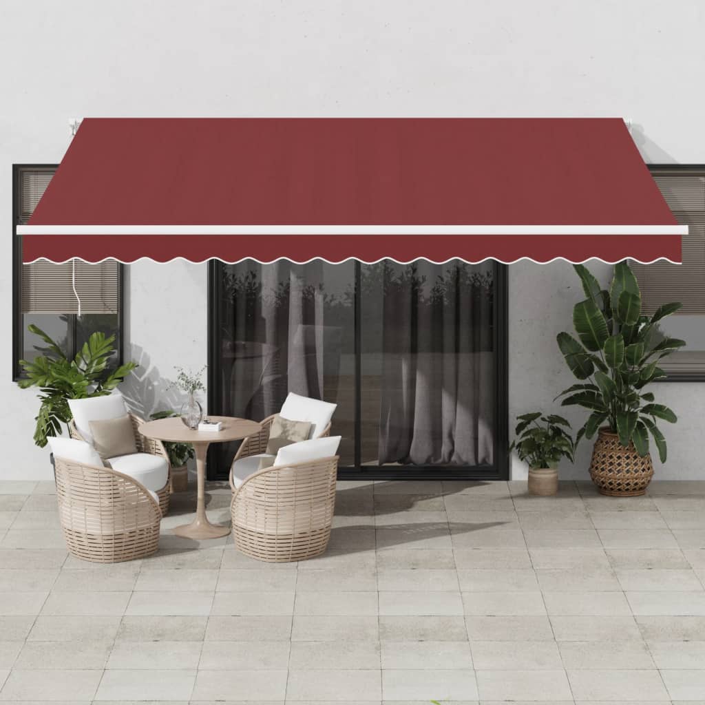 markise med LED-lys 450x350 cm automatisk betjening bordeaux