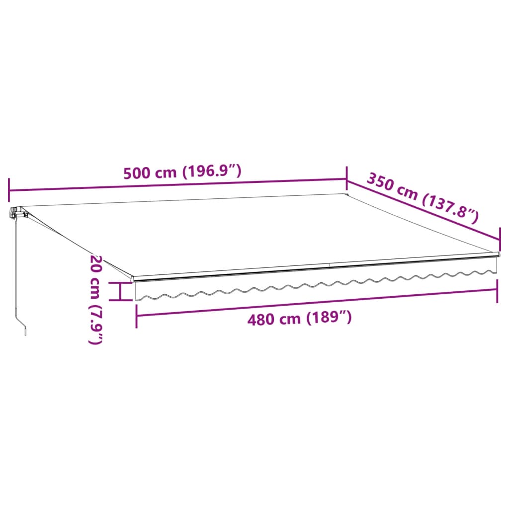 Udtrækkelig markise Bordeaux 500 × 350 cm Stof og aluminium