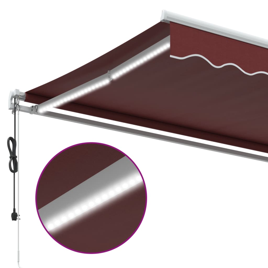 markise med LED-lys 600x350 cm automatisk betjening bordeaux