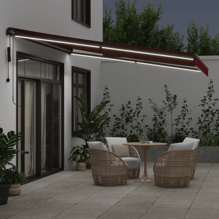 markise med LED-lys 400x350 cm automatisk betjening bordeaux