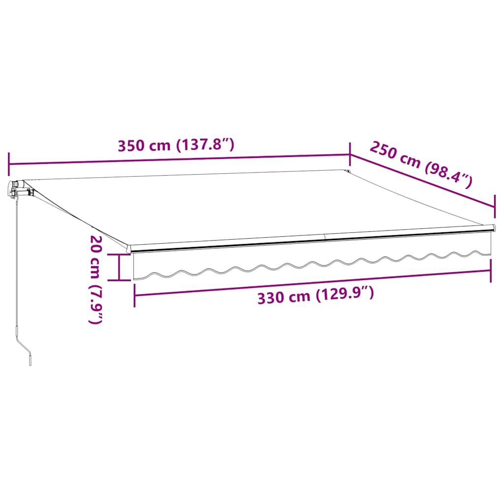 markise med LED-lys 350x250 cm manuel betjening brun