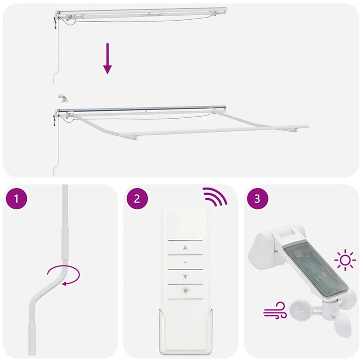 markise m. LED 300x250 cm automatisk betjening antracitgrå hvid