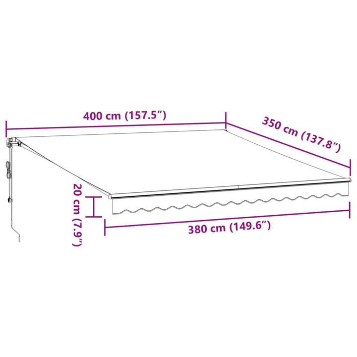 markise 400x350 cm automatisk betjening antracitgrå og hvid