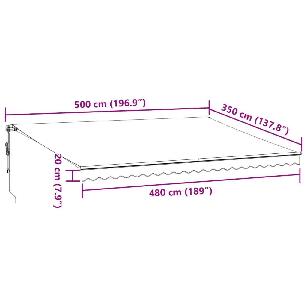 markise 500x350 cm automatisk betjening antracitgrå og hvid