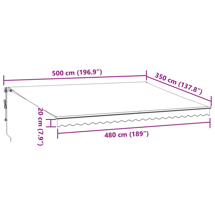 markise 500x350 cm automatisk betjening antracitgrå og hvid