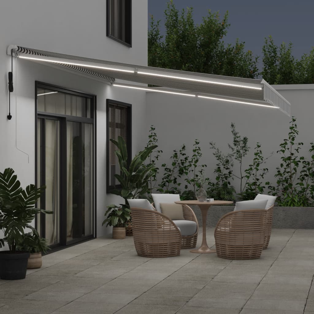 markise m. LED 500x350 cm automatisk betjening antracitgrå hvid
