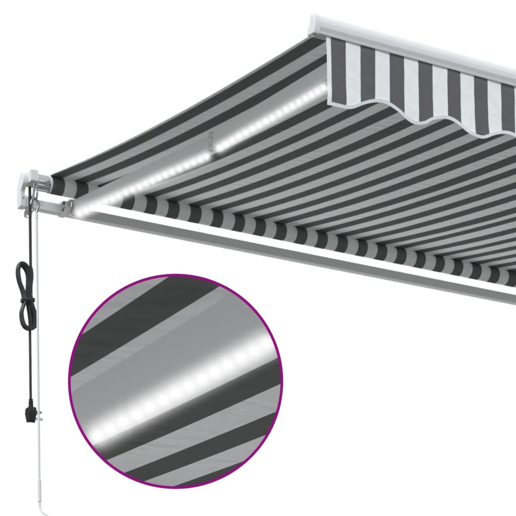 markise m. LED 500x350 cm automatisk betjening antracitgrå hvid