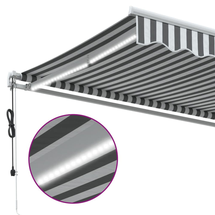 markise m. LED 500x350 cm automatisk betjening antracitgrå hvid
