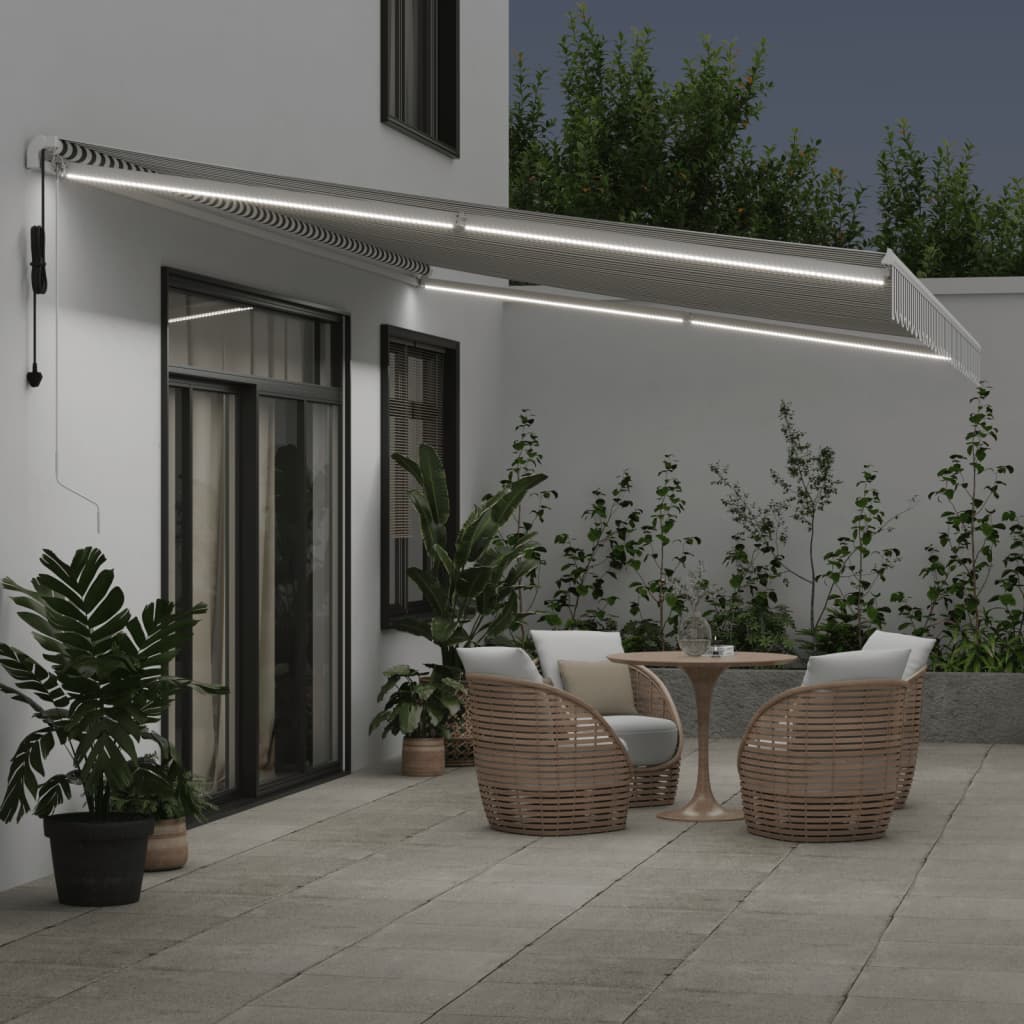 markise m. LED 600x350 cm automatisk betjening antracitgrå hvid