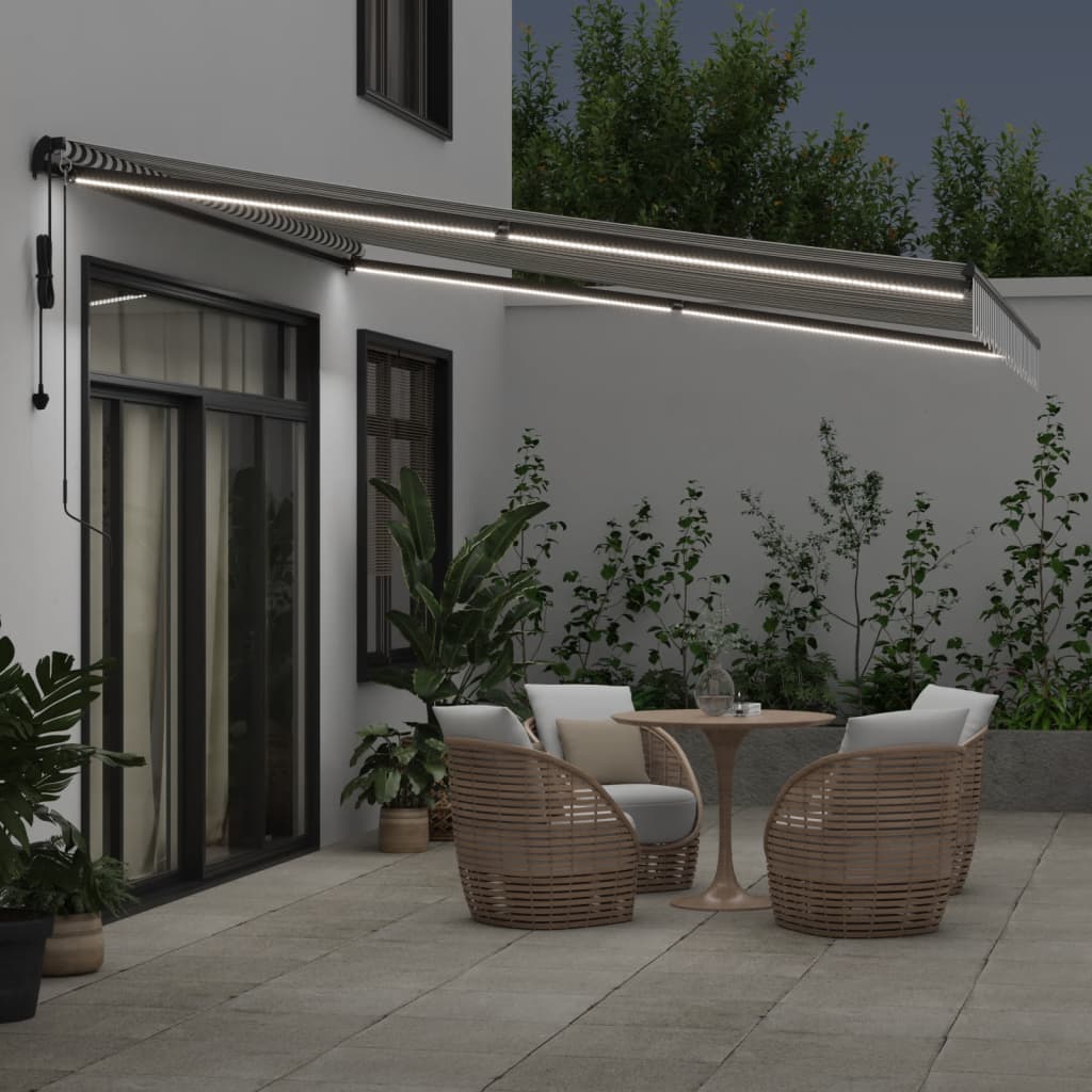 markise m. LED 400x350 cm automatisk betjening antracitgrå hvid