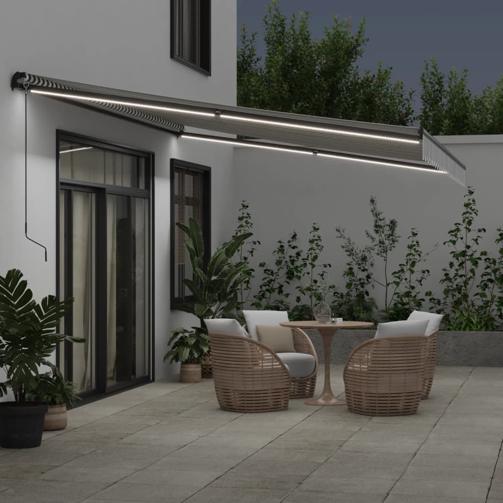 markise 500x350 cm automatisk betjening antracitgrå og hvid