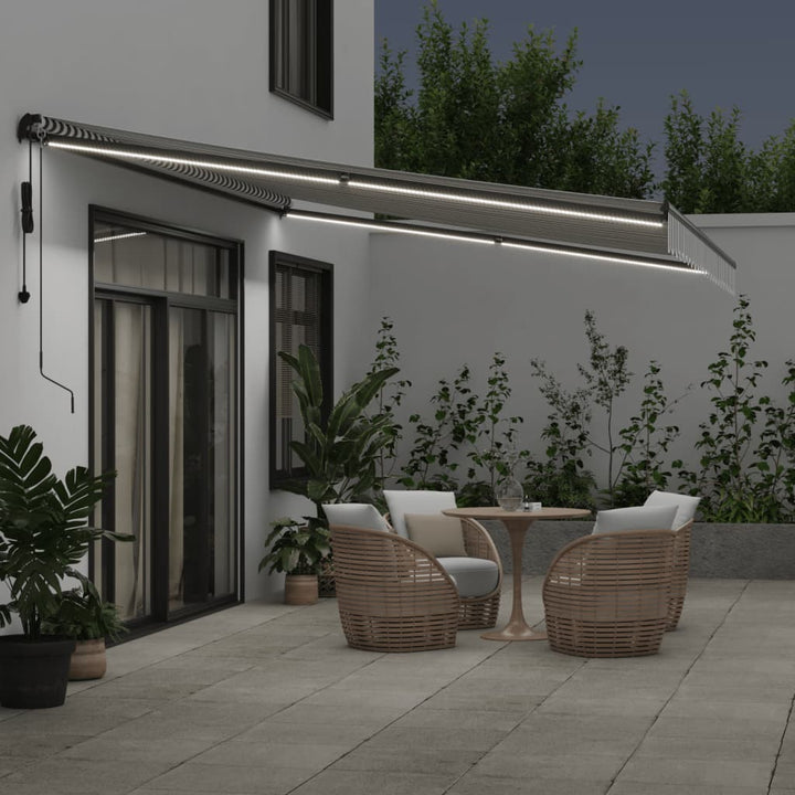markise m. LED 500x350 cm automatisk betjening antracitgrå hvid