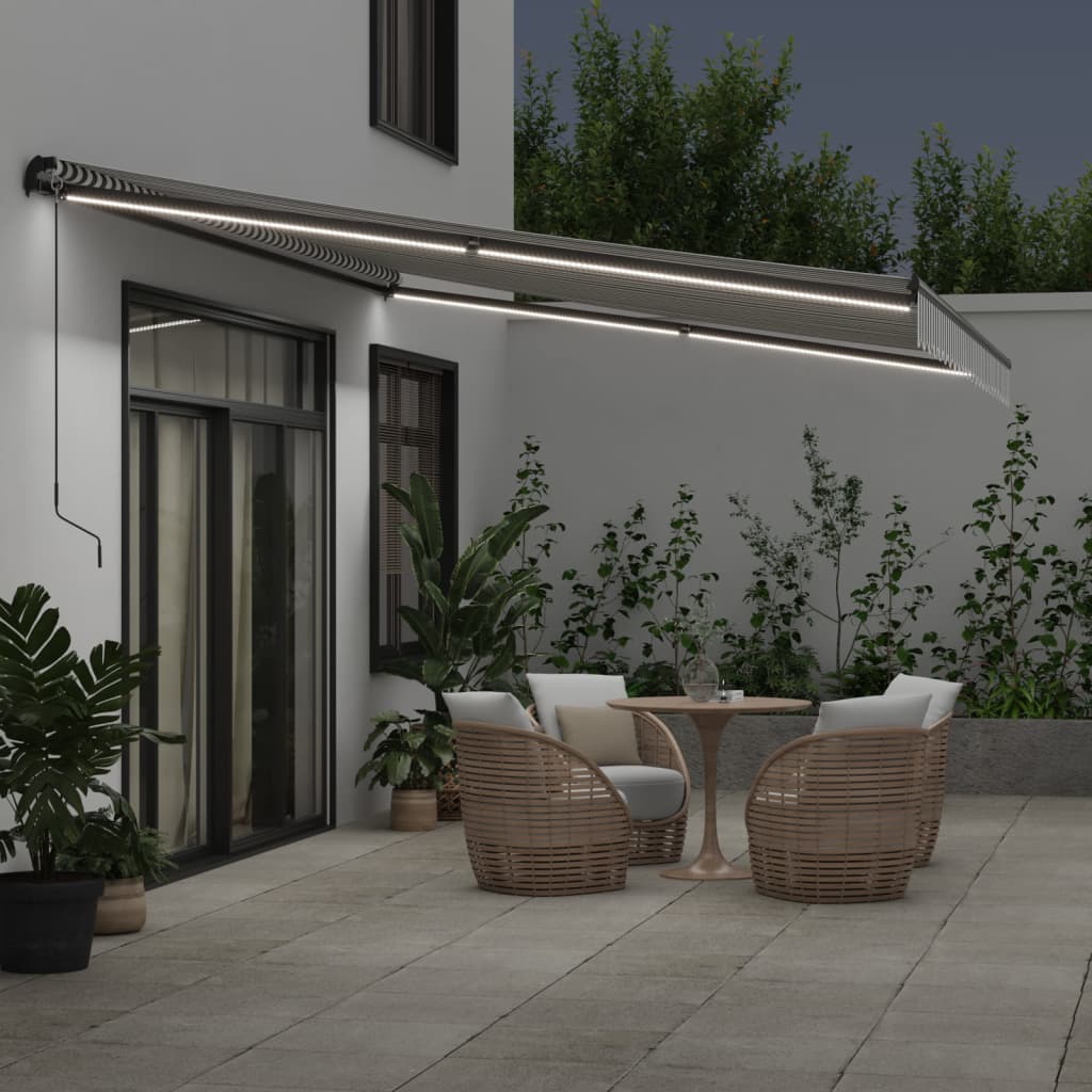 markise 600x350 cm automatisk betjening antracitgrå og hvid