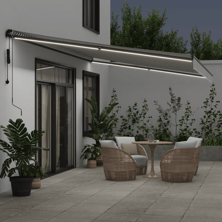 markise m. LED 600x350 cm automatisk betjening antracitgrå hvid