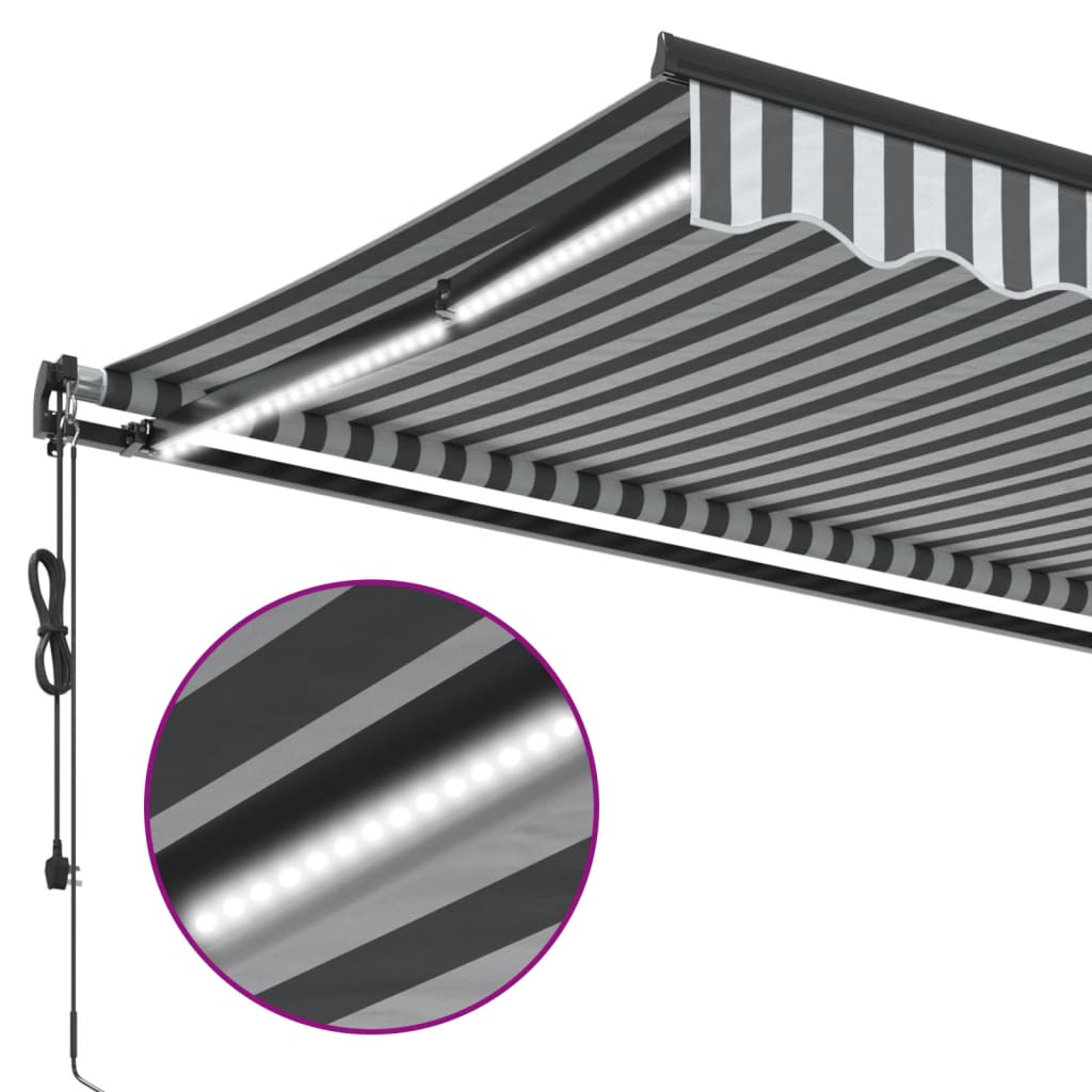 markise m. LED 600x350 cm automatisk betjening antracitgrå hvid