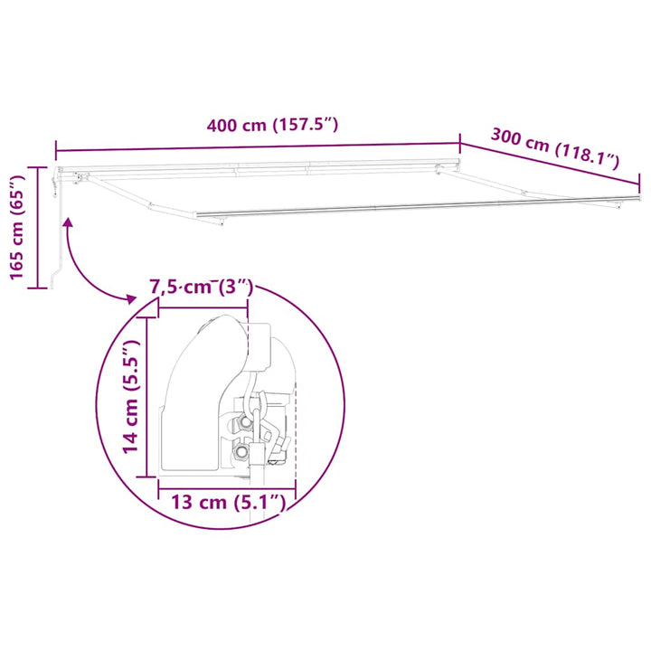markise 400x300 cm automatisk betjening antracitgrå og hvid