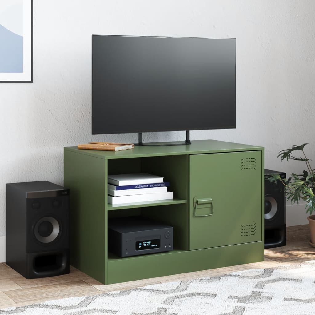 tv-bord 67x39x44 cm stål olivengrøn
