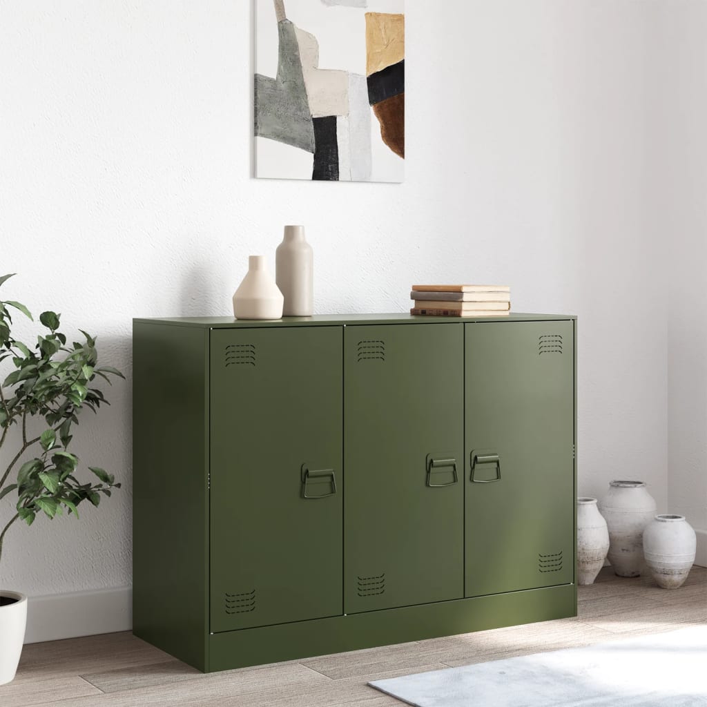 skænk 99x39x73 cm stål olivengrøn