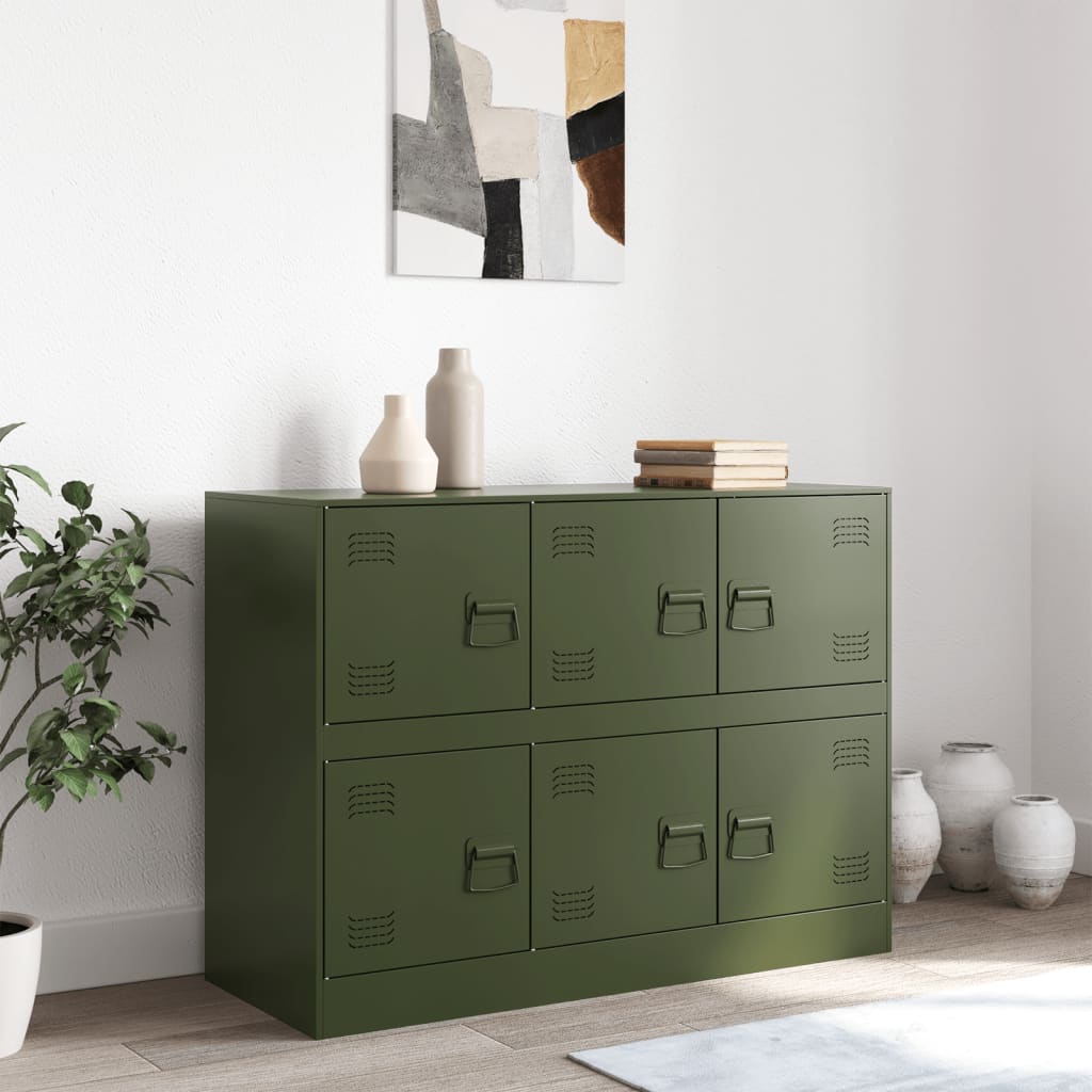 skænk 99x39x73 cm stål olivengrøn