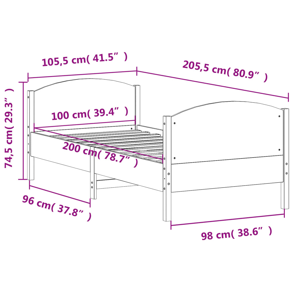 sengeramme uden madras 100x200 cm massivt fyrretræ gyldenbrun