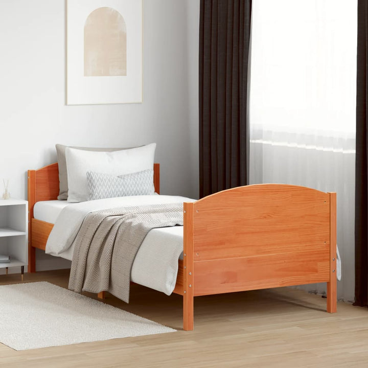 sengeramme uden madras 90x200 cm massivt fyrretræ gyldenbrun
