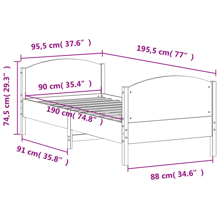 sengeramme uden madras 90x190 cm massivt fyrretræ hvid