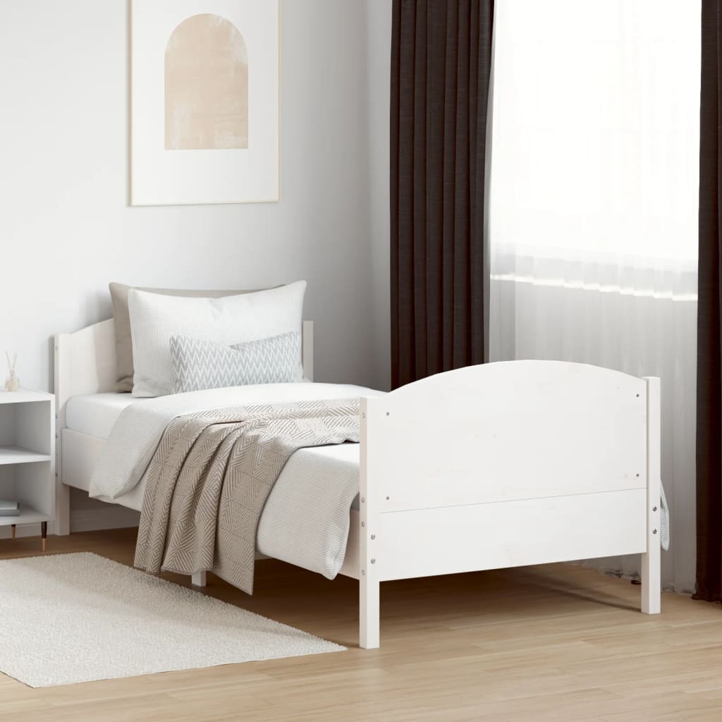 sengeramme uden madras 90x190 cm massivt fyrretræ hvid