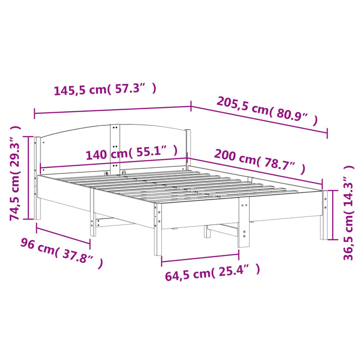 sengeramme uden madras 140x200 cm massivt fyrretræ