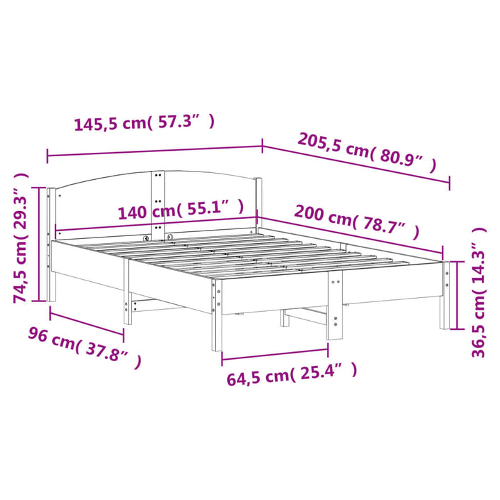 sengeramme uden madras 140x200 cm massivt fyr gyldenbrun