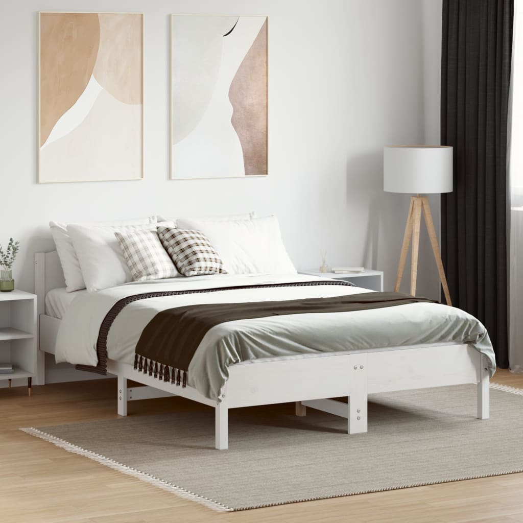 sengeramme uden madras 140x190 cm massivt fyrretræ hvid
