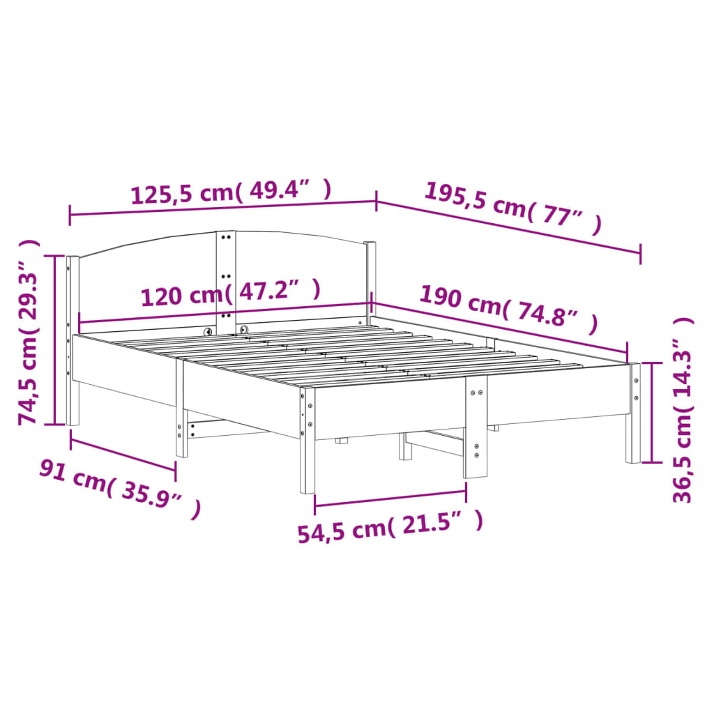 sengeramme uden madras 120x190 cm massivt fyrretræ gyldenbrun