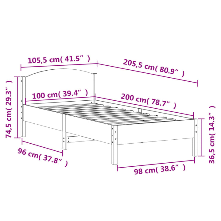 sengeramme uden madras 100x200 cm massivt fyrretræ