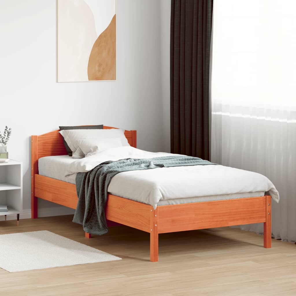 sengeramme uden madras 90x190 cm massivt fyrretræ gyldenbrun