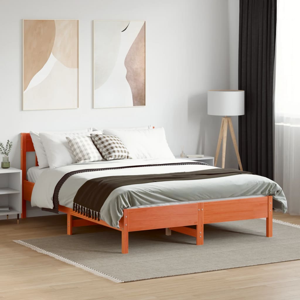 sengeramme uden madras 140x200 cm massivt fyr gyldenbrun