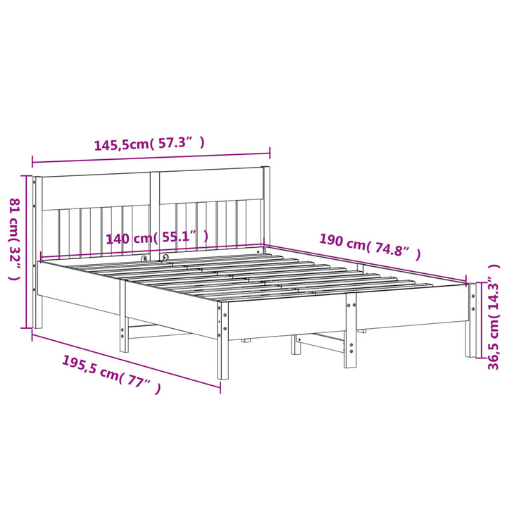 sengeramme uden madras 140x190 cm massivt fyrretræ