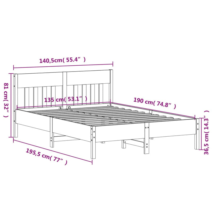 sengeramme uden madras 135x190 cm massivt fyrretræ hvid
