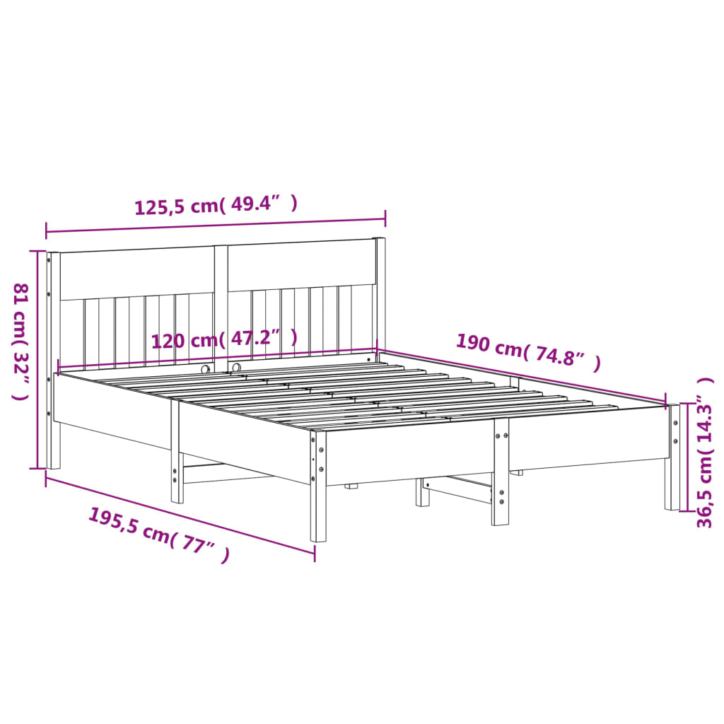 sengeramme uden madras 120x190 cm massivt fyrretræ gyldenbrun