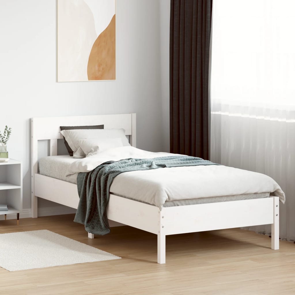 sengeramme uden madras 90x190 cm massivt fyrretræ hvid