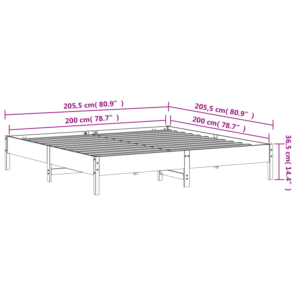 sengeramme uden madras 200x200 cm massivt fyrretræ hvid