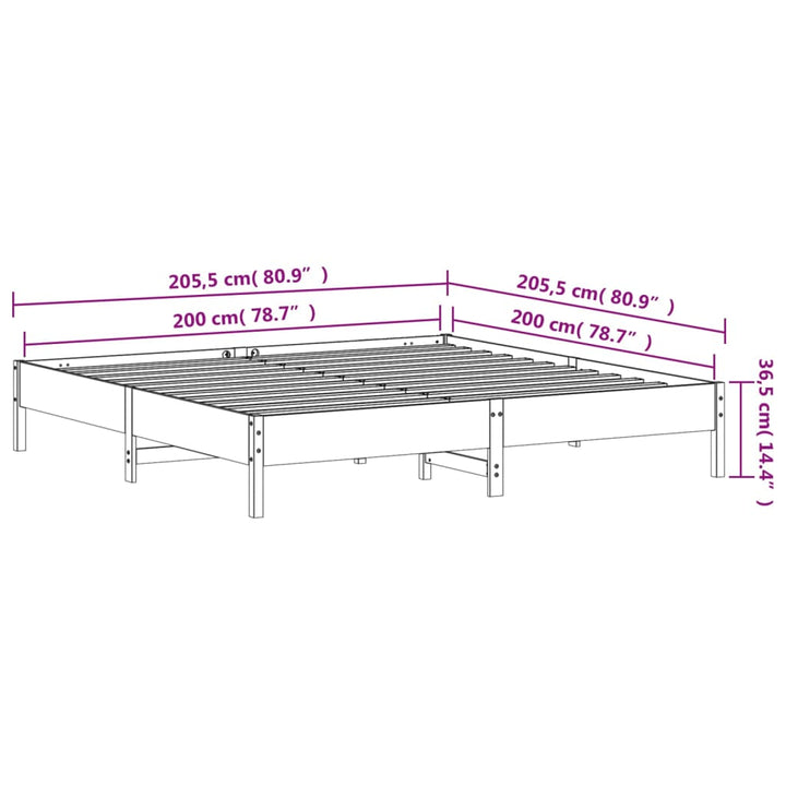 sengeramme uden madras 200x200 cm massivt fyrretræ gyldenbrun