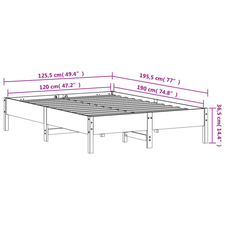 sengeramme uden madras 120x190 cm massivt fyrretræ hvid