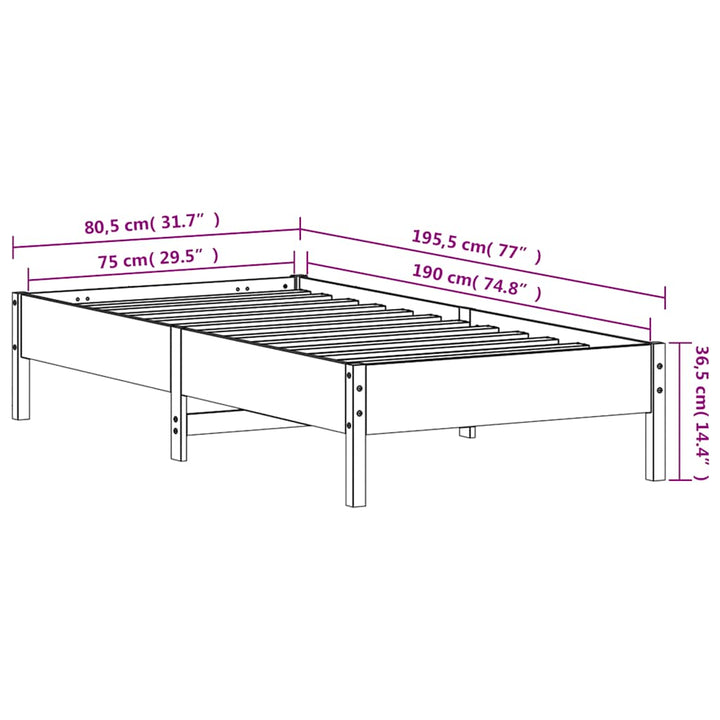 sengeramme uden madras 75x190 cm massivt fyrretræ gyldenbrun