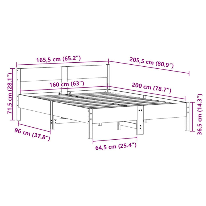 sengeramme uden madras 160x200 cm massivt fyrretræ hvid