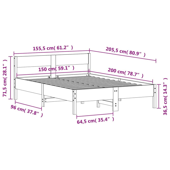sengeramme uden madras 150x200 cm massivt fyrretræ