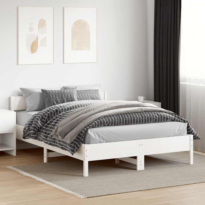 sengeramme uden madras 150x200 cm massivt fyrretræ hvid