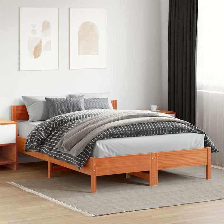 sengeramme uden madras 150x200 cm massivt fyrretræ gyldenbrun