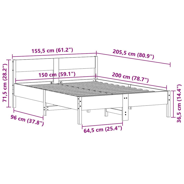 sengeramme uden madras 150x200 cm massivt fyrretræ gyldenbrun