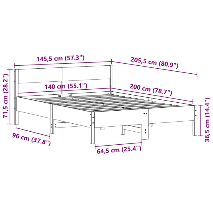 sengeramme uden madras 140x200 cm massivt fyrretræ hvid